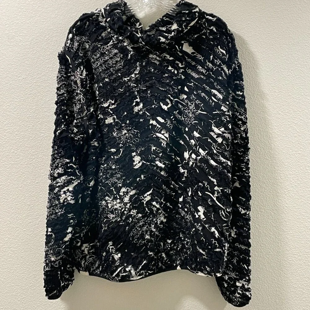CASUAL STUDIO Vintage Chenille Long Sleeve Jacket Abstract Black/White Women XL